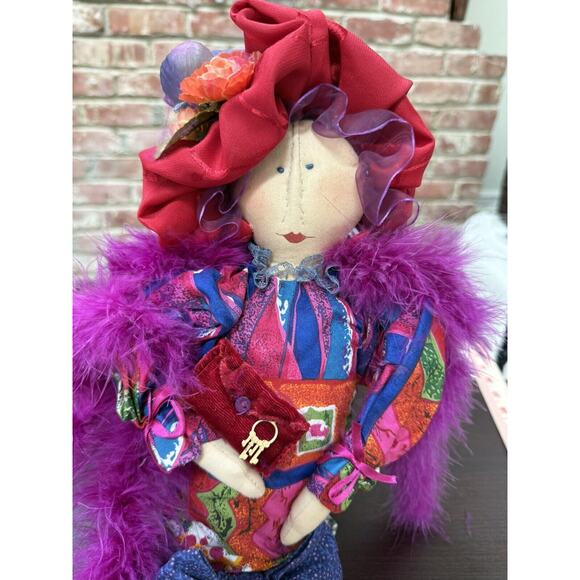VTG CARMEN MANAGO RARE Mavis Doll Red Hat Lady 24" Shelf sitter 2001 Purple Boa‎ - Picture 2 of 8